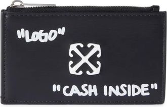 Off-white Jitney Quote card holder - women - Cotton/Acrylic/Calf Leather/Polyamide/Viscose - One Size - Black