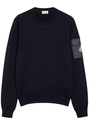 Moncler Sleeve-pocket Wool Jumper - Blue - Xxl