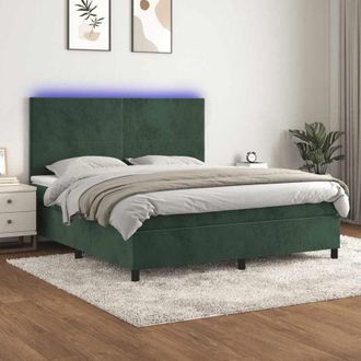 vidaXL Vidaxl - Cama Box Spring Colch&oacute;n Y Led Terciopelo Verde Oscuro 180x200cm