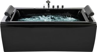 Beliani Ba&ntilde;era De Hidromasaje De Acr&iacute;lico Sanitario Negro Led 172 X 83 Cm Reposacabezas Acolchado Montego