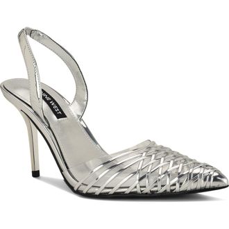 Nine West Pemma Slingback Pointed Cap Toe Pump in Silver at Nordstrom, Size 10.5