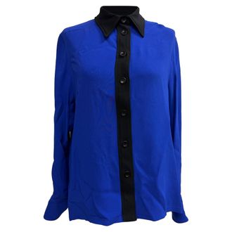 Joseph Two Tone Button Down Blouse in Blue Viscose