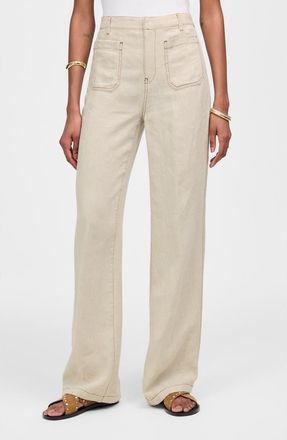 Madewell Patch Pocket Linen Flare Pants in Oat Color Linen at Nordstrom, Size 10