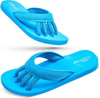 Pedi Couture Pedicure Sandals with Built In Toe Separators for Women - Comfortable Spa Style Flip Flops for Home, Salon, Yoga & Gym Use, Turquoise-1, L