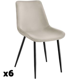 TecTake 6 sillas de comedor, terciopelo, tapizadas, con respaldo, crema