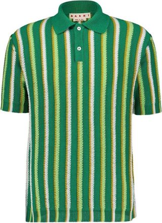 Marni Gestreept Gehaakt Poloshirt - Heren - Polos - Groen - M - Katoen - Tops