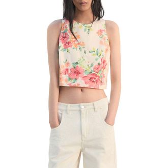 Mango Floral Cotton Crop Tank in Off White at Nordstrom, Size X-Small