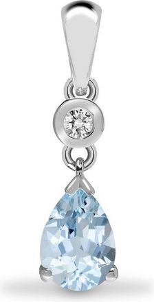 Jewelco London 9ct White Gold Diamond Aquamarine Tear Solitaire Drop Pendant - 9P148