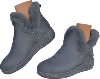 Generic Slip On Snow Boots Women Fur Lined Thermal Winter Booties Flat Slip On Chelsea Boots Solid Classic Ankle Boot Warm Round Toe Hiking Boot Non-Slip Shor