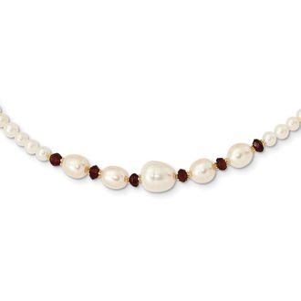 Diamond2Deal 14k Yellow Gold White Freshwater Cultured Pearl and Garnet Pendant Necklace