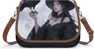 Generic Witch And Raven Moon Small Womens Crossbody Bags Shoulder Handbag with Adjustable Strap for Travel