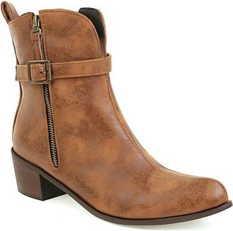 Generic Womens Western Style Ankle Boots Snakeskin Distressed Leather Block Heels Side Zipper Buckle Decor Booties Stylish Comfortable Non Slip Daily Office,B