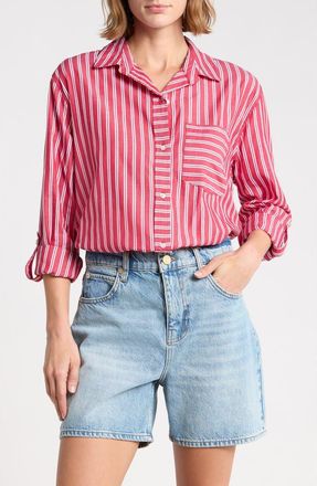Beach Lunch Lounge Carson Stripe Button-Up Shirt in Ruby Lines at Nordstrom, Size X-Large