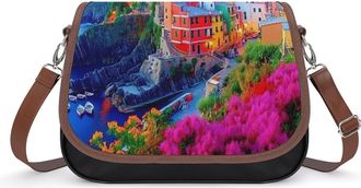 Generic Manarola Italy in The Cinque Terre Crossbody Bag Womens Handbag PU Message Bags Shoulder Purse with Adjustable Strap