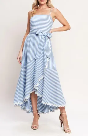 Flying Tomato Striped High-Low Maxi Dress in White Blue at Nordstrom, Size Medium