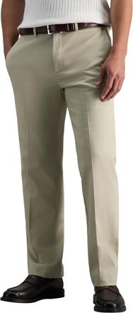 Haggar Premium No Iron Khaki Straight Fit Flex Waist Flat Front Trousers Empire Front Tube Flat Flexible Casual Trousers Men, Sand, 36 W/30 L