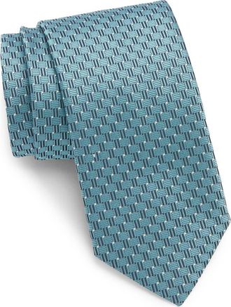 Canali Teal Geometric Jacquard Silk Tie in Light Teal at Nordstrom