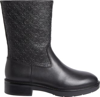 Calvin Klein Black Textured Upper Flat Leather Ankle Boots