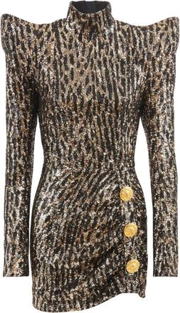 Balmain Volledig geborduurde jurk - Dames - Feestkleedjes - Veelkleurig - 2XS - Leer - Kleedjes