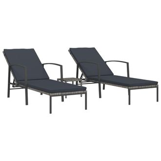 vidaXL Vidaxl - Tumbonas Con Mesita 2 Unidades Rat&aacute;n Sint&eacute;tico Gris
