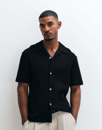 Arket camicia a maniche corte in jersey waffle nera-Neutro