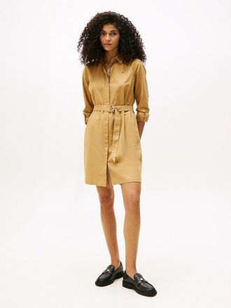 Tommy Hilfiger Womens Long-Sleeve Belted Oxford Shirtdress - Beige - XXL
