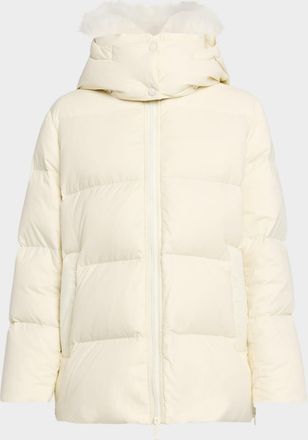 Yves Salomon A-Line Down Jacket with Removable Hood & Fur Trim