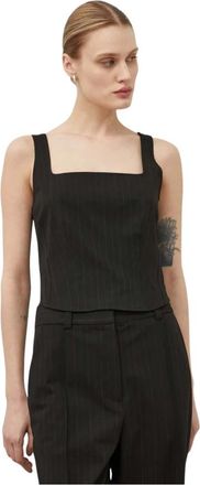 Sams&oslash;e & Sams&oslash;e Salot Pinstriped Crop Top - Dames - Tops zonder mouwen - Zwart - L - Leer - Tops