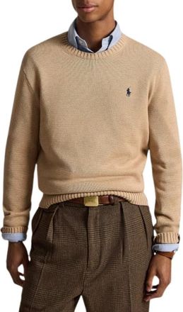 Ralph Lauren Cotton Crewneck Sweater - Heren - Ronde hals truien - Beige - S - Katoen - Truien & Vesten