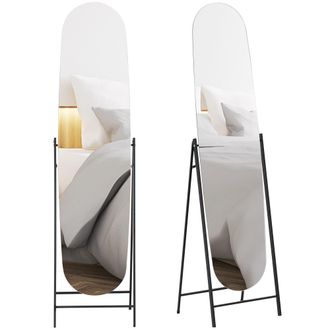 OEM Espejo De Cuerpo Entero Arqueado 160x40 Cm Sin Marco Soporte De Metal Espejo De Pie O Apoyado En La Pared Negro