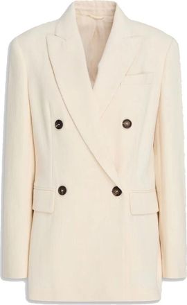 Brunello Cucinelli Katoenen Blend Blazer - Dames - Blazers - Beige - L - Katoen - Jassen