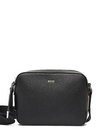 BOSS leather shoulder bag - men - Calf Leather/Polyester/Recycled Polyamide - One Size - Black