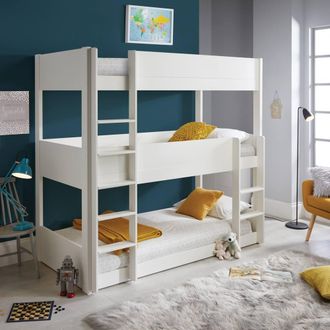 Bedmaster Snowdon White Three Tier Bunk Bed With Memory Foam Mattresses | Size: Single