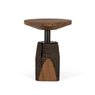 Giner&Colomer Mesa de centro de madera de teca 45 cm estilo r&uacute;stico industrial