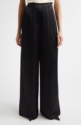 St. John Maddie Hammered Satin Wide Leg Pants in Black at Nordstrom, Size 10
