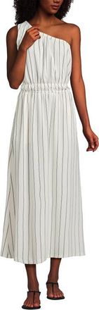 Lands End Creaseless One Shoulder Midi Dress in Ivory/black Stripe at Nordstrom, Size X-Large