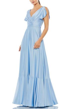 Mac Duggal Drop Shoulder Flounce Sleeve Gown in Periwinkle at Nordstrom, Size 18