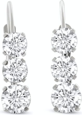 Pompeii3 1 1/2Ct 3-Stone Diamond Leverback Hoops Womens Earrings 14k Gold 1/2 Tall Lab