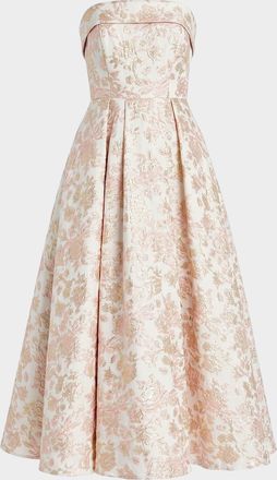 Mac Duggal Strapless Floral Brocade A Line Midi Dress