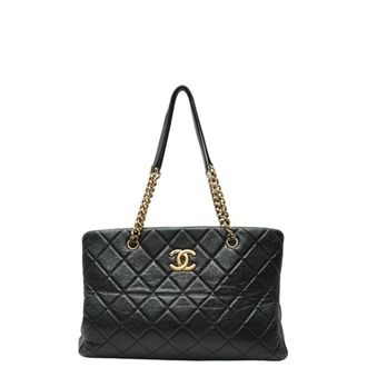 Chanel Black Leather Shoulder Bag Tote Bag (Pre-Owned)