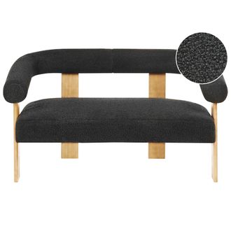 Beliani Beliani - Sof&aacute; 2 Plazas Retro Sal&oacute;n Tapizado De Boucl&eacute; Patas De Madera Negro Y Marr&oacute;n Claro Ilbro