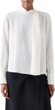 Akris Draped Mock Neck Silk Top in Cream at Nordstrom, Size 10