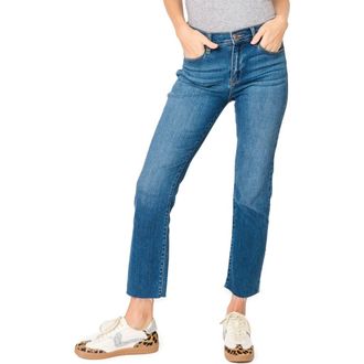 Gibsonlook Essential High Waist Raw Hem Crop Jeans in Medium Blue at Nordstrom Rack, Size 26