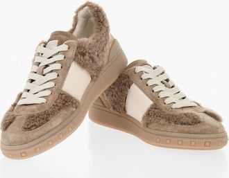 Valentino Sneakers Allacciate in Suede con Inserti in Shearling Valentino