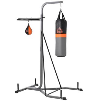 OEM Saco De Boxeo Colgante Con Bola De Velocidad Ajustable En Altura De 167-187 Cm E Inflador 115x157x221 Cm Negro Y Gris