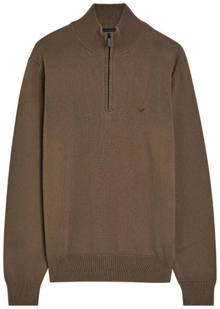 Emporio Armani Logo-embroidered Cotton-knit Jumper - Brown - XL