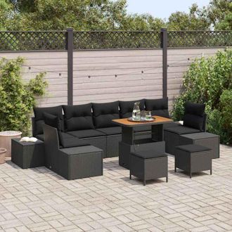 vidaXL Vidaxl - Conjunto De Sof&aacute; De Jard&iacute;n Con Coj&iacute;n 10 Pcs Negro Polirat&aacute;n