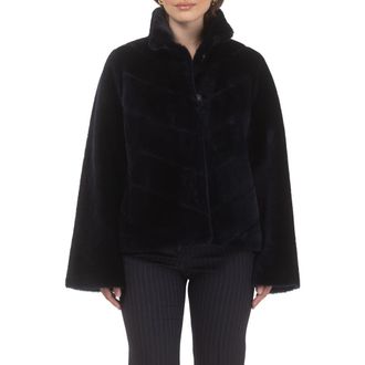Gorski Genuine Shearling Reversible Chevron Jacket and Horizontal Bottom in Navy/navy at Nordstrom, Size X-Small