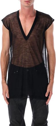 Rick Owens Mens Black Sheer Wool Deep V Tank - Size Medium