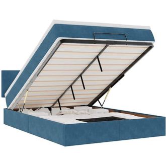 vidaXL Estructura De Cama Otomana Con Colch&oacute;n Azul Oscuro 140x200 Cm Vidaxl